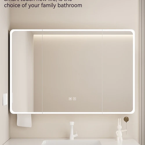 아크 앵글 스마트 미러 캐비닛, 스마트 터치 조명, 김서림 방지, 대형 보관 공간, 욕실 거울 캐비닛, 80cm 