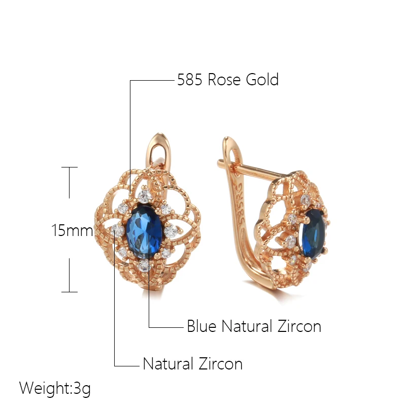 2022 New 585 Rose Gold Drop Earrings for Women Trend Blue Natural Zircon Romantic Hollow Flower Earrings Wedding Jewelry