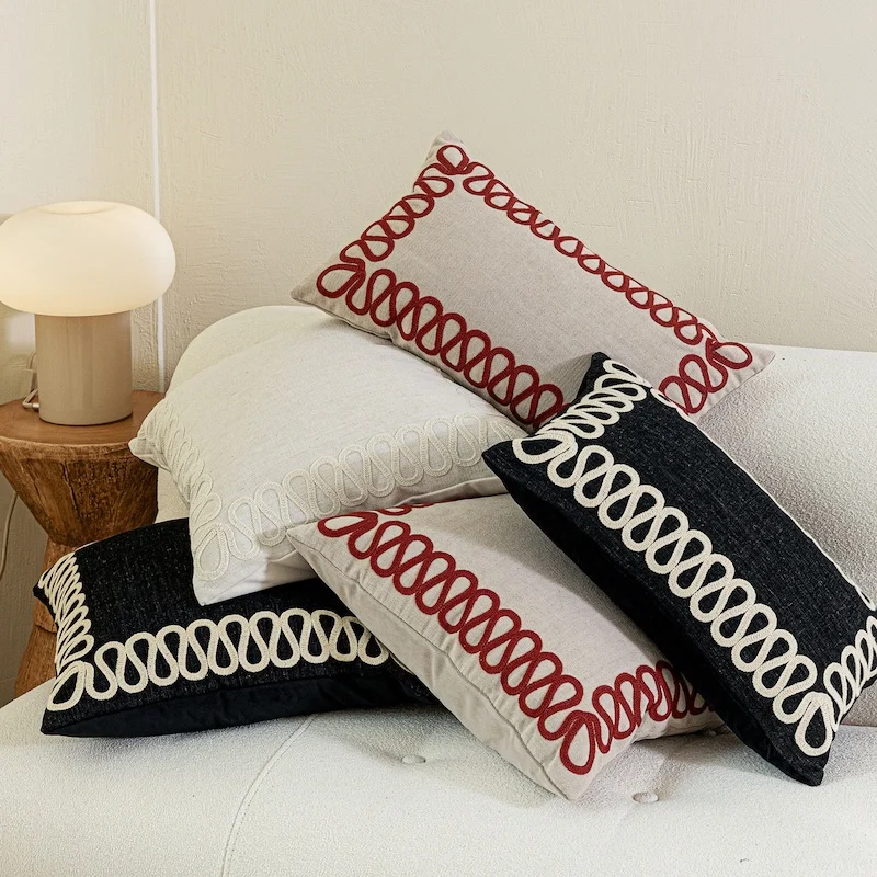 Simple Embroidery Pillows Retro Linen Color Cushion Case Nature Square Decorative Pillow Cover For Sofa Chair Home Decorations 3