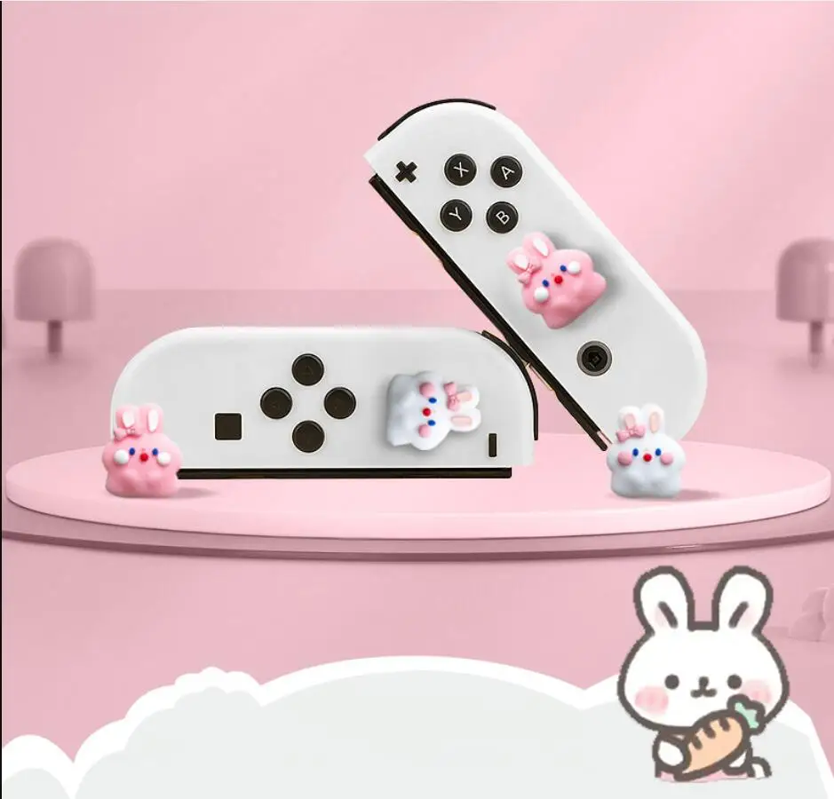 Cute Pink Rabbit Silicone Soft Thumb Stick Grip Cap Cover For Nintendo Switch Oled/Lite NS Joy-con Thumbstick Case Protector