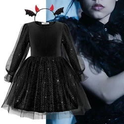 Wednesday Girls Halloween Costumes 2024 Carnival Cosplay Dress 4-10Y Children Night Party Black Dress Up 2024 New Gothic Costume