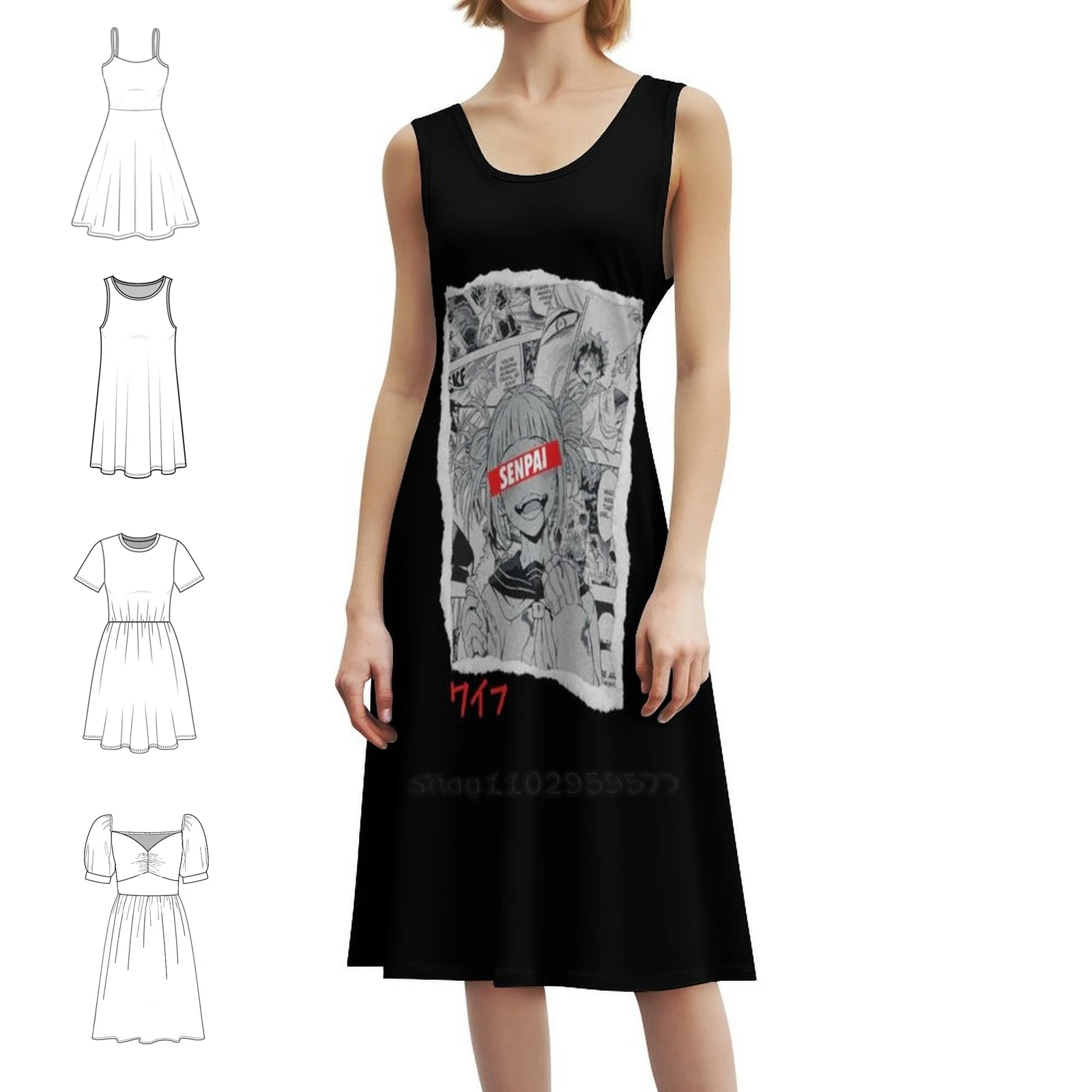

Senpai Comics Style Essential . Preppy Style Mini Dress For Women A-Line Loose Fit Casual Day Dress Cute Colorful Animals