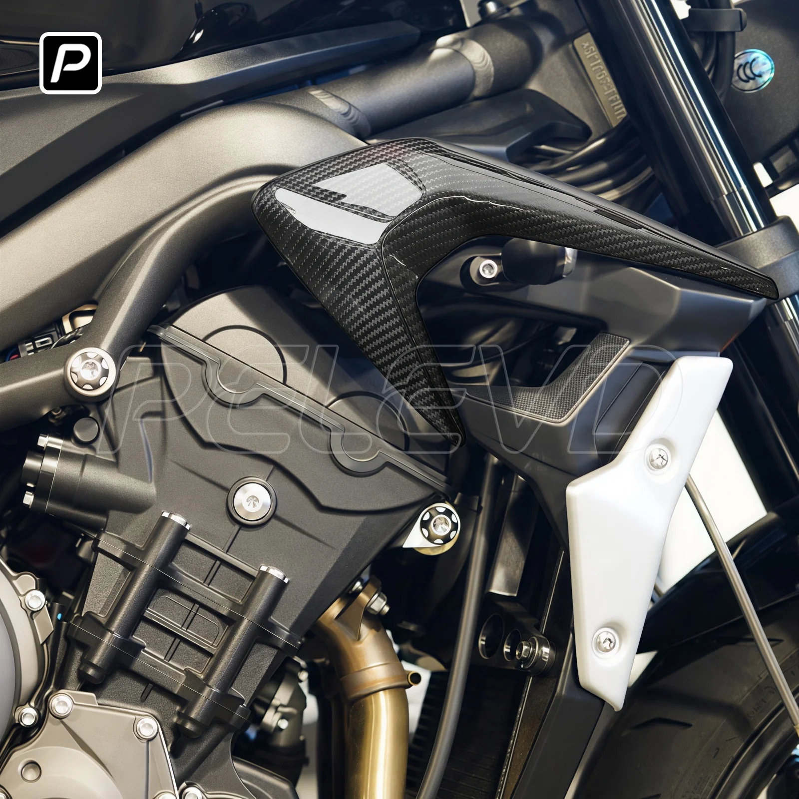 PELEVD Real Dry Carbon Fiber Side Fairing Upper Cowl Guard Protection Cover Panel For Triumph Street Triple 765 R RS 2018-2022