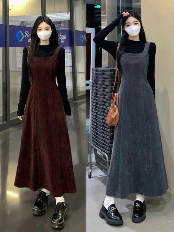 

plus Size Women's Dress Set with Shoulder Straps Belly Concealing Slimming Autumn Fashion Casual Comfortable Breathable