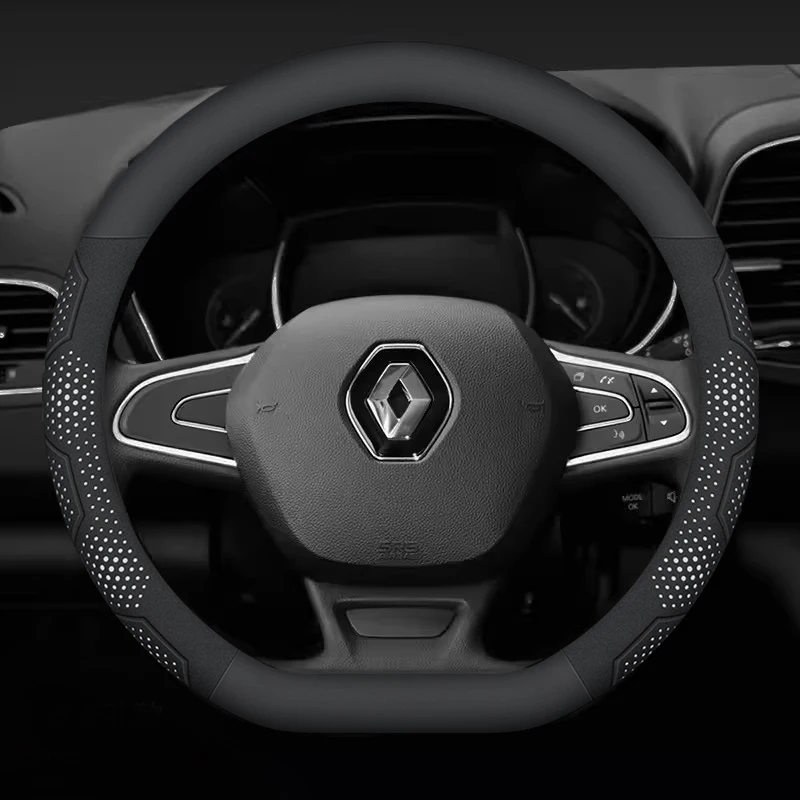 For Renault Clio Megane 3 Scenic Laguna Logan Kadjar Kangoo Sandero CAPTUR DUSTER Carbon fiber Suede Car Steering Wheel Cover