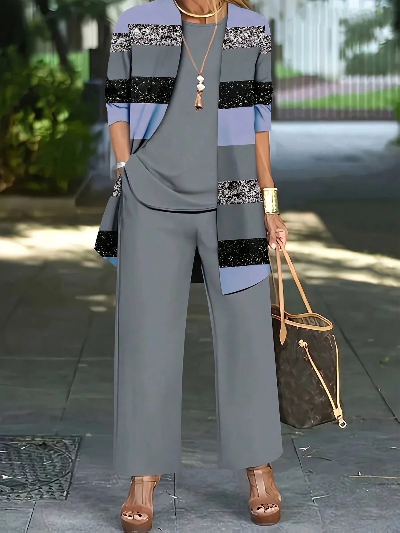 أزياء المرأة حجم كبير 1XL-5XL ثلاث قطع الزي مجموعة السيدات عادية كم طويل سترة تانك القمم والسراويل الطويلة وتتسابق