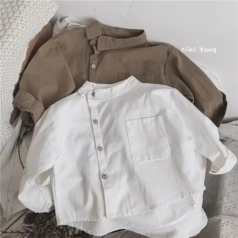 Boys Baby\'s Kids Blouse Jacket Outwear 2023 White Spring Autumn Shirts Cotton Gift Plus Size Children\'s Clothing