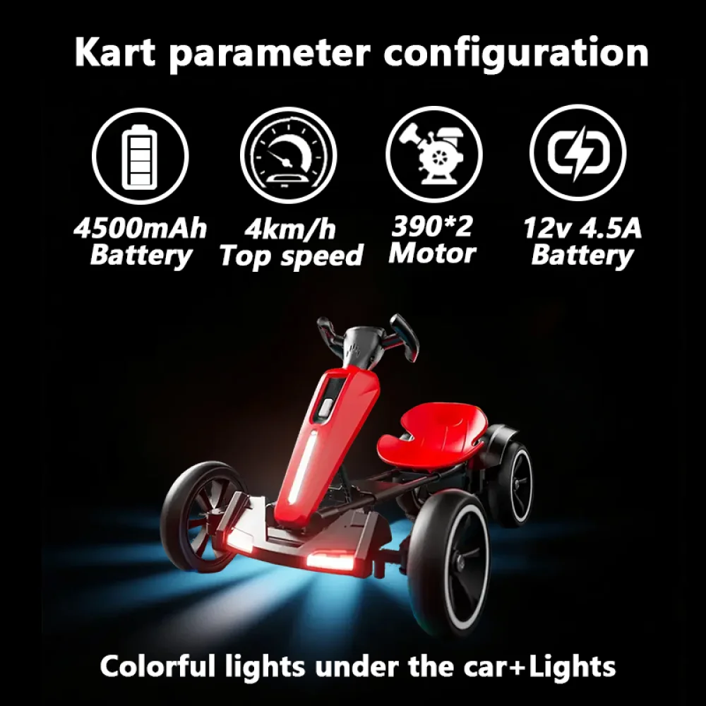 12V electric Kids Pedal Go Kart, Folder Go Kart, Outdoor Ride on Toy with Adjustable Seat, 4 Wheels for Boys and Girls