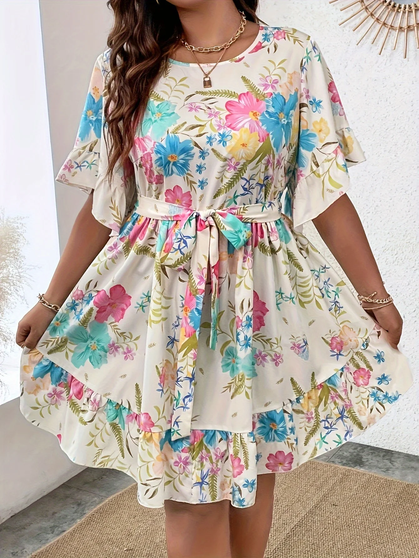 Vestido de mujer estampado de moda talla grande.