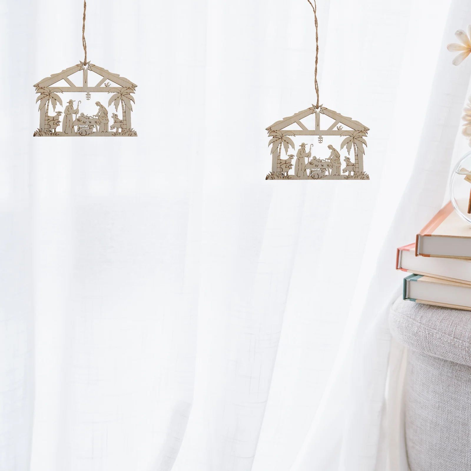 

10Pcs Wooden Nativity Ornaments Set Christmas Decor Exquisite Carving Natural Wood Family Pendant Nativity Craft Ornament