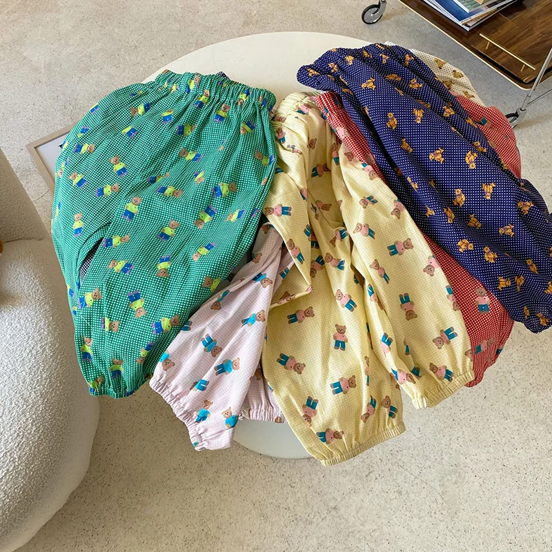 MILANCEL 2022 Summer Kids Pants  Bear Print Girls Trousers Cotton Children Harm Pants