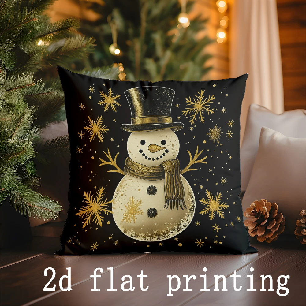Home Decor Merry Christmas Snowman & Tree Print Pillowcases Pattern Cushion Cover Suitable for Sofa Bedroom Car Pillow Cover