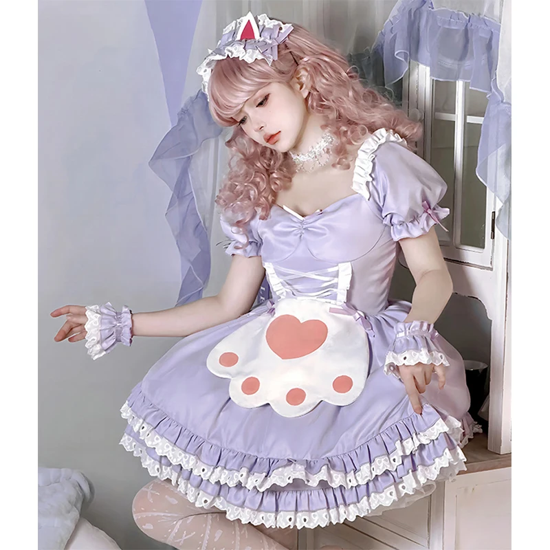 Gothic Lolita Dress Short Sleeve Kawaii Maid Party Dresses Cosplay Cats Girl Harajuku Cute Uniform