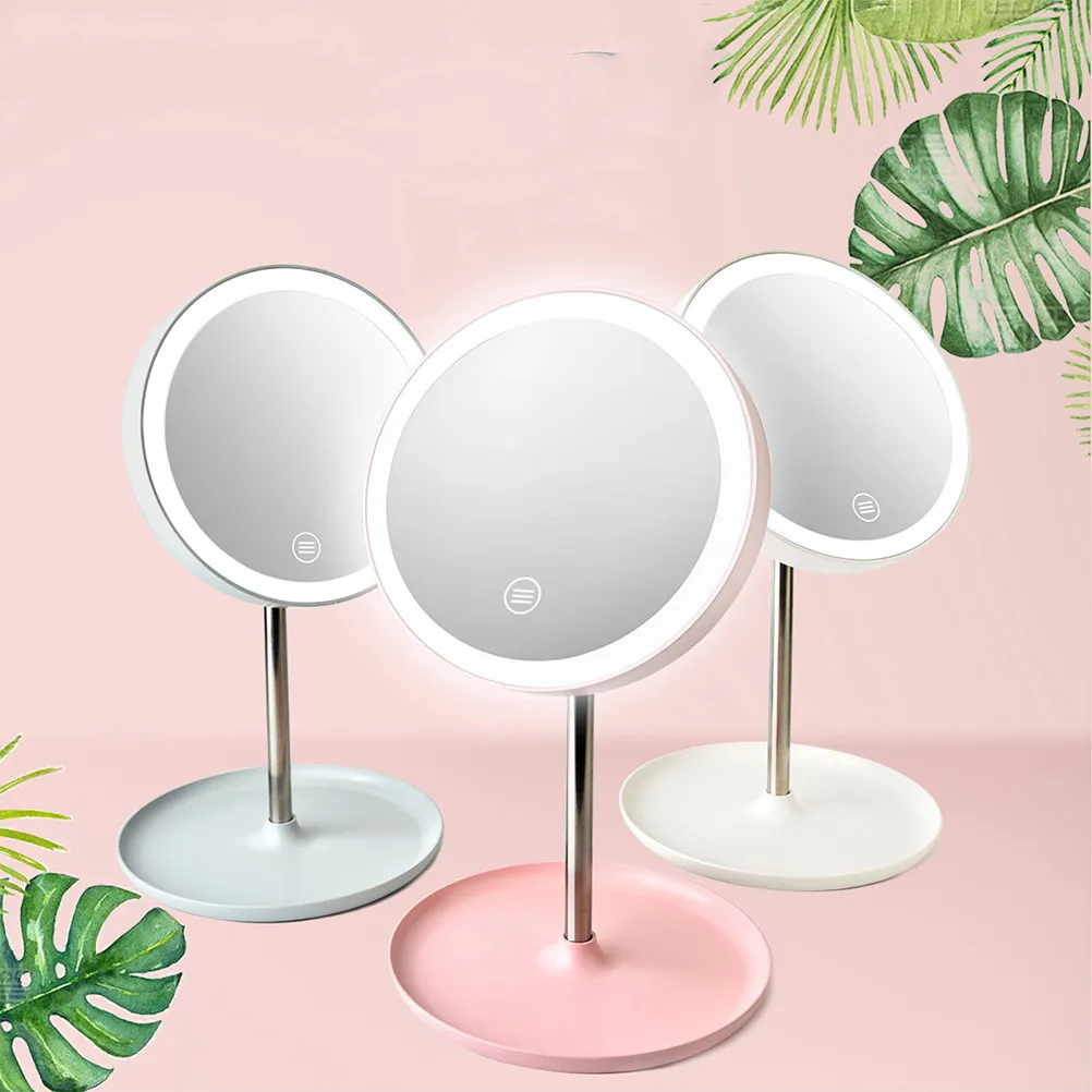 

Светодиодное настольное зеркало для макияжа, перезаряжаемое, с USB-зарядкой, три цвета подсветки, устойчивое к царапинам, модное