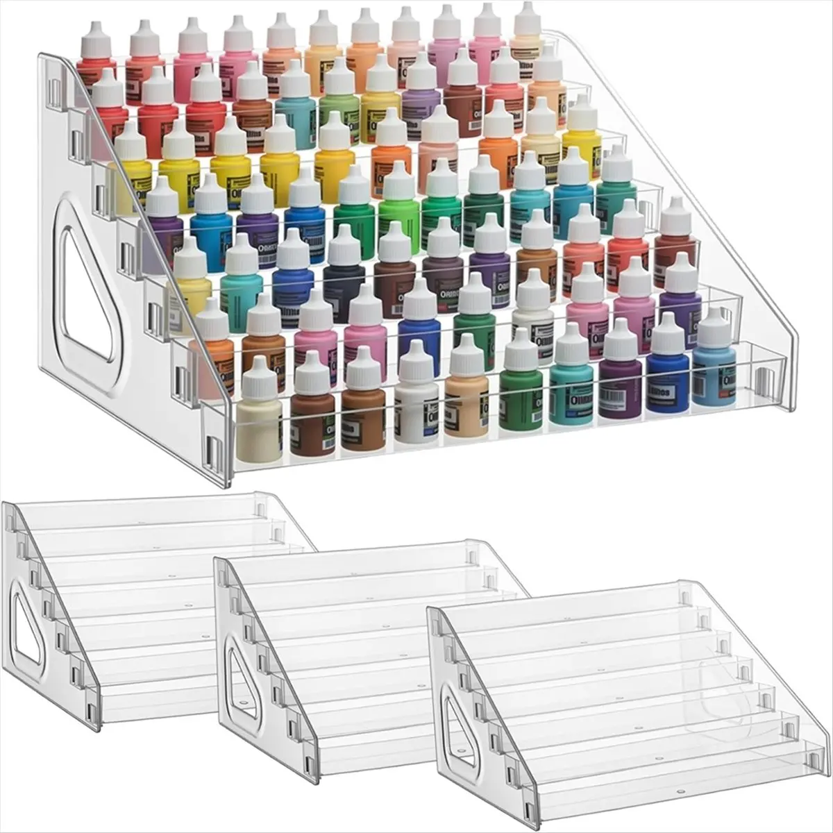 DT57 LATEST MODEL 4 Pack Clear Paint Organizer 7 Layers Acrylic Paint Organizer Storage Rack Craft Rack Miniature Holder for Bot