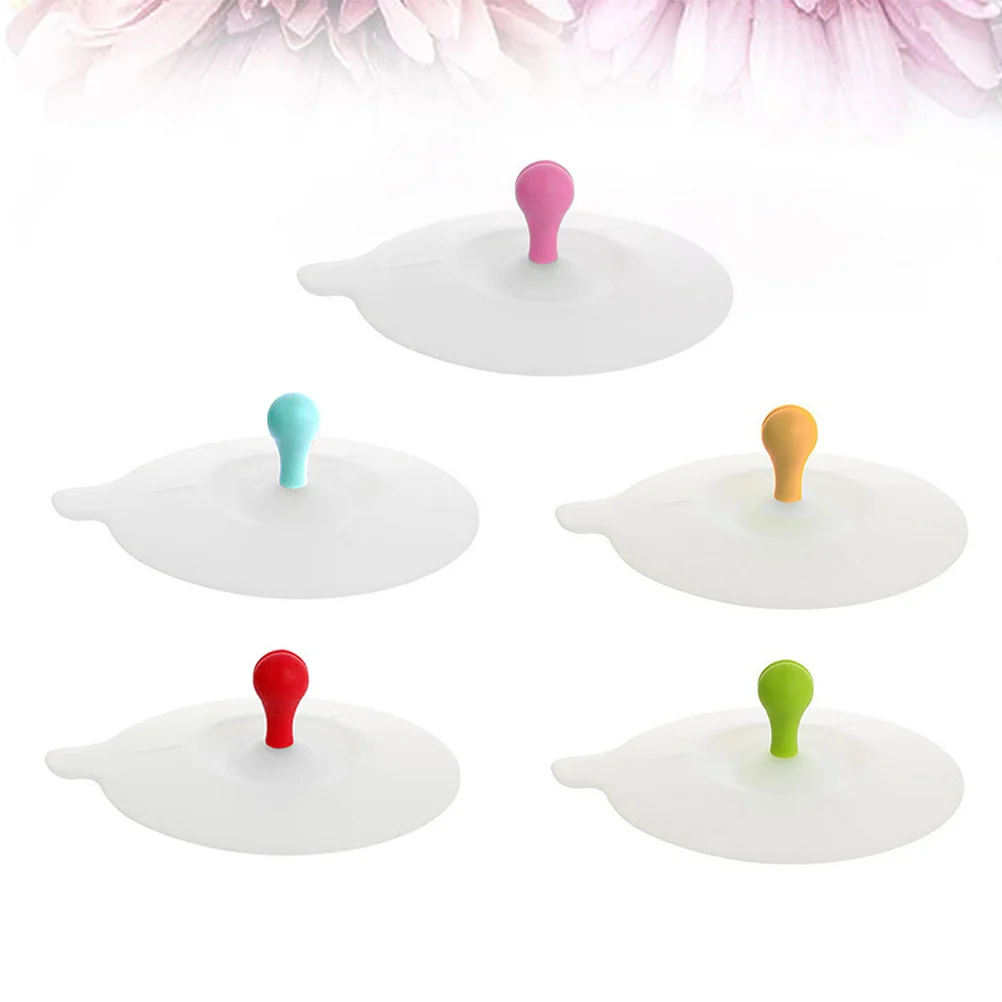 

5pcs Silicone Cup Lids Bean Sprout Shape Food Grade Reusable Waterproof Dust Proof Cup Cover For Home Office Kitchen Bar Use Mug