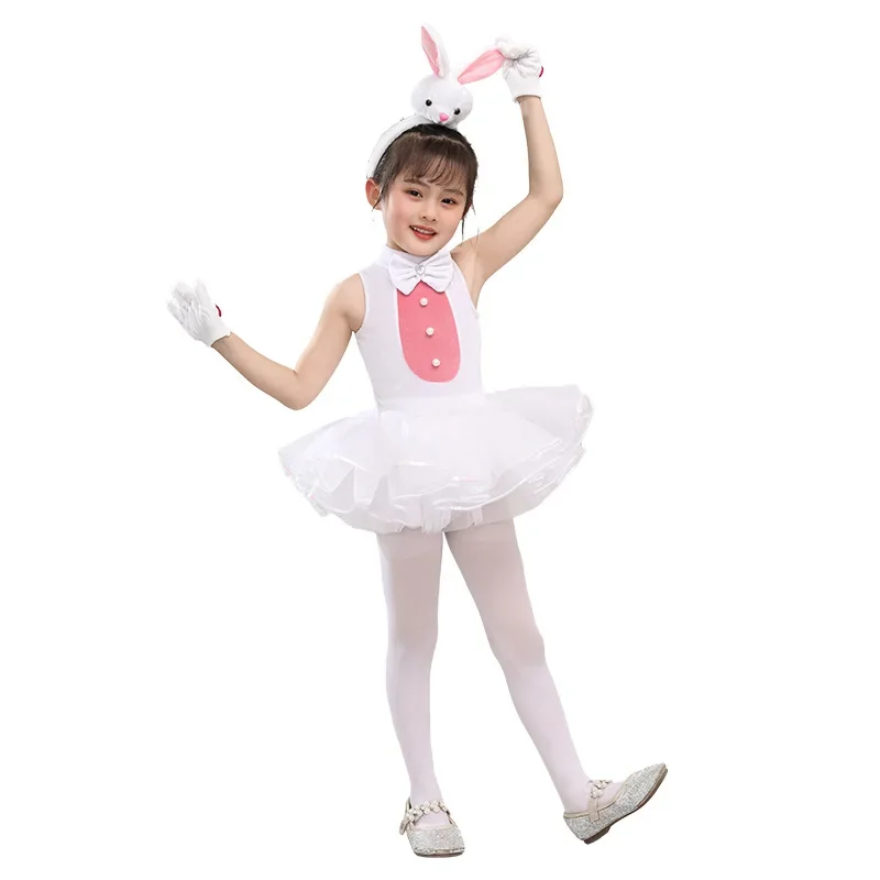 Costume de lapin pour enfants, vêtements de performance de lapin, jupon de ballet blanc pour filles, robe de phtaline pour enfants, tenues de ballet