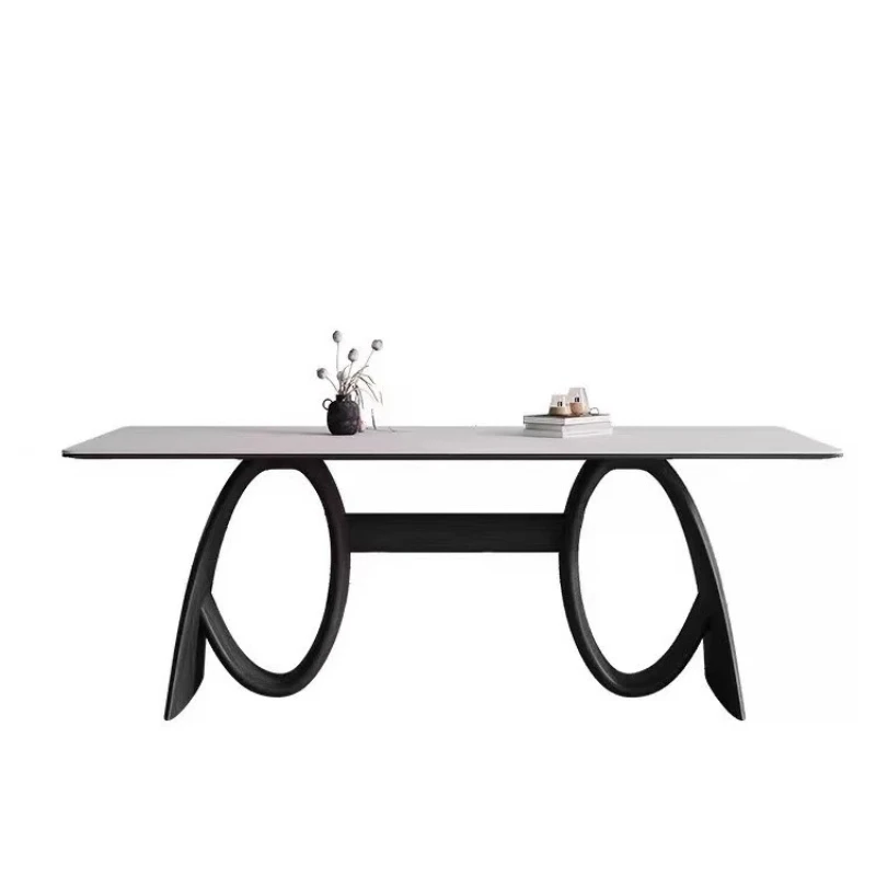 

Medieval rock slab light luxury high-end household simple ash wood walnut rectangular solid wood table