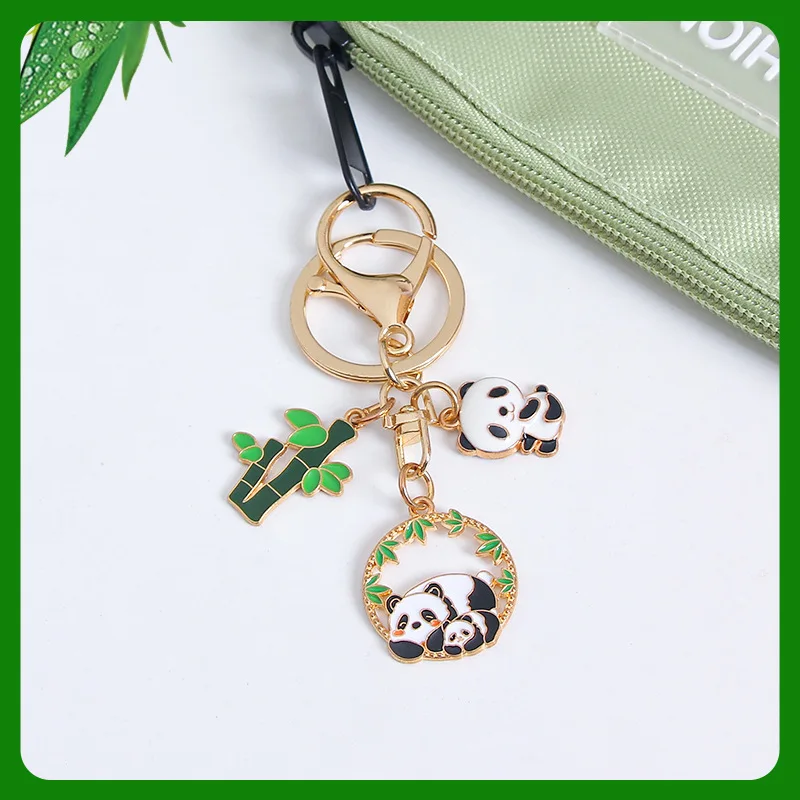 Metal Giant Panda Keychain Mobile Phone Hanging Rope Creative Pendant Small Jewelry Cute Couples School Bag Hanging Decoration