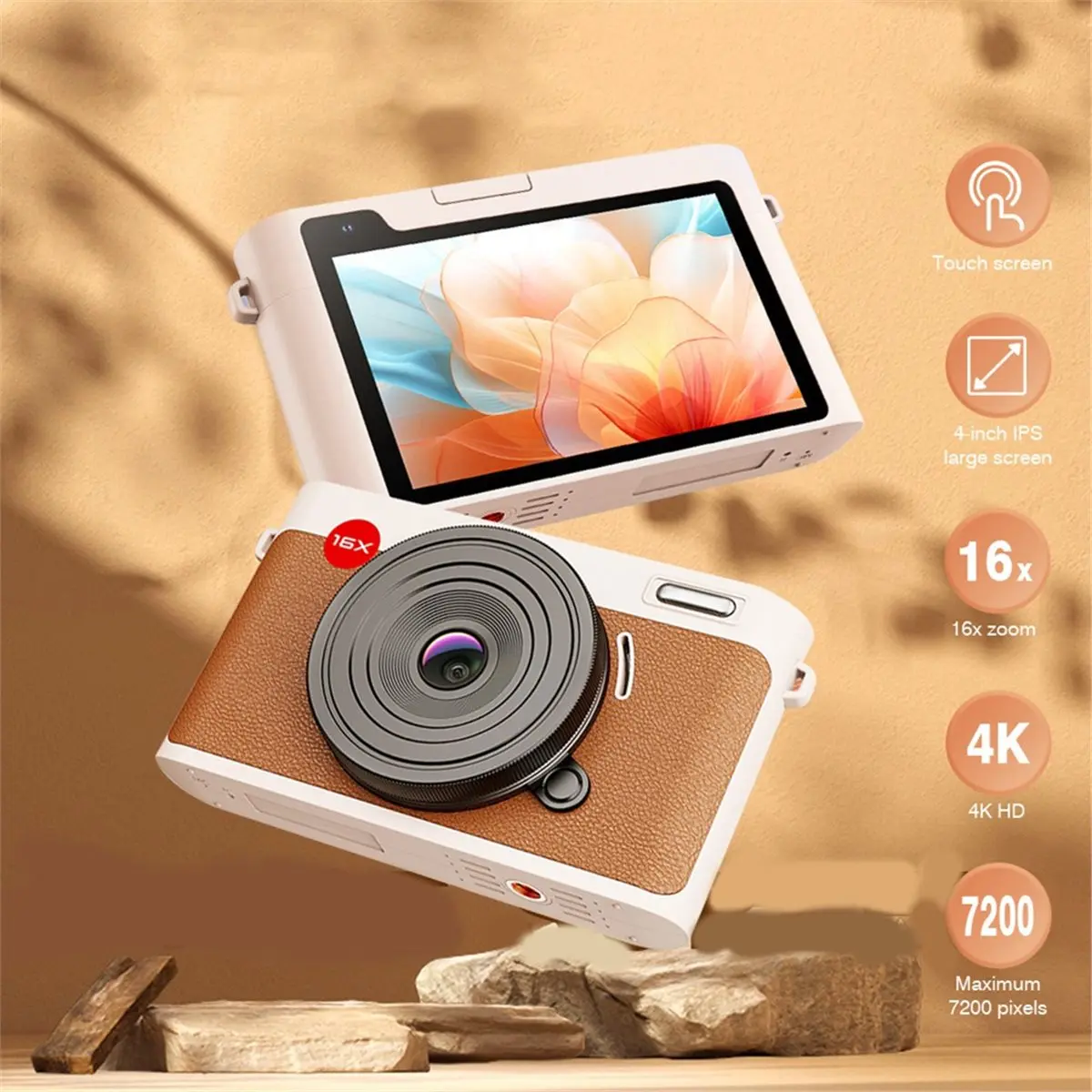 CCD Digital Camera WiFi Transmission 7200W Pixel HD Dual Camera Auto Focus Camera 4 Inch Touch Screen Retro Entry-Level