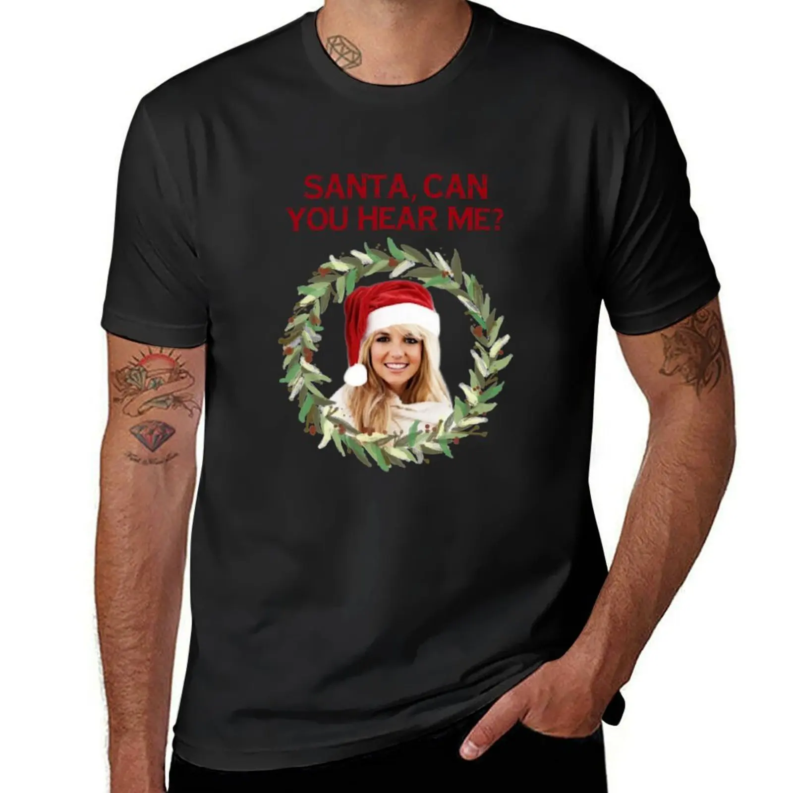 

Santa, Can You Hear Me - For Celebrating a Very Britney Christmas (Red Text) T-shirt sports fans sweat mens workout shirts