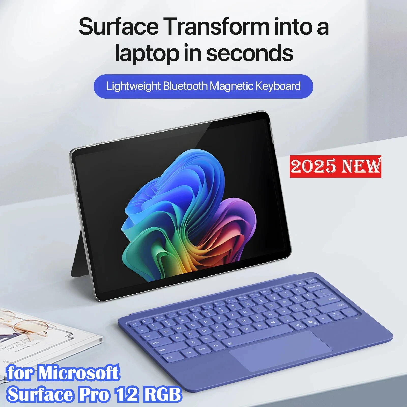 

Upgraded Bluetooth Keyboard for 2025 Microsoft Surface Pro 12 RGB Original Backlit Touchpad Magnetic Connection Tablet Keyboard