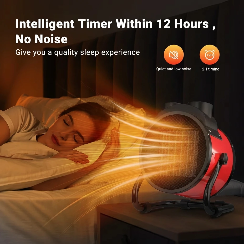 

Портативный электрический обогреватель 2000 Вт с регулируемым термостатом и вентилятором, 2 режима нагрева, защита от перегрева и опрокидывания, для спальни