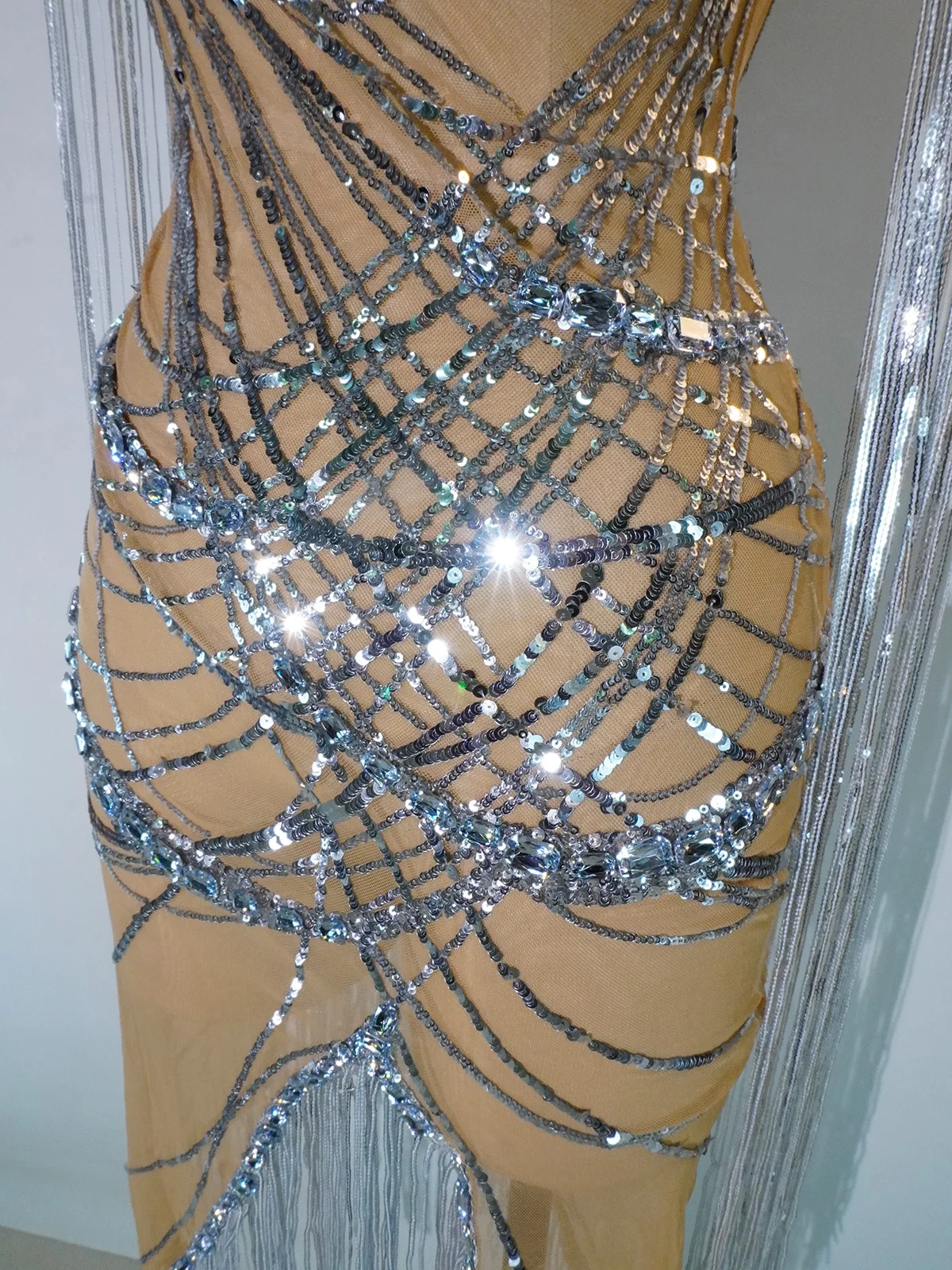 Sexy Strass Fransen Kleid Frauen Sparkly Prom Geburtstag Hochzeit Kostüm Drag Queen Festival Outfit Bühne Leistung Club Tragen