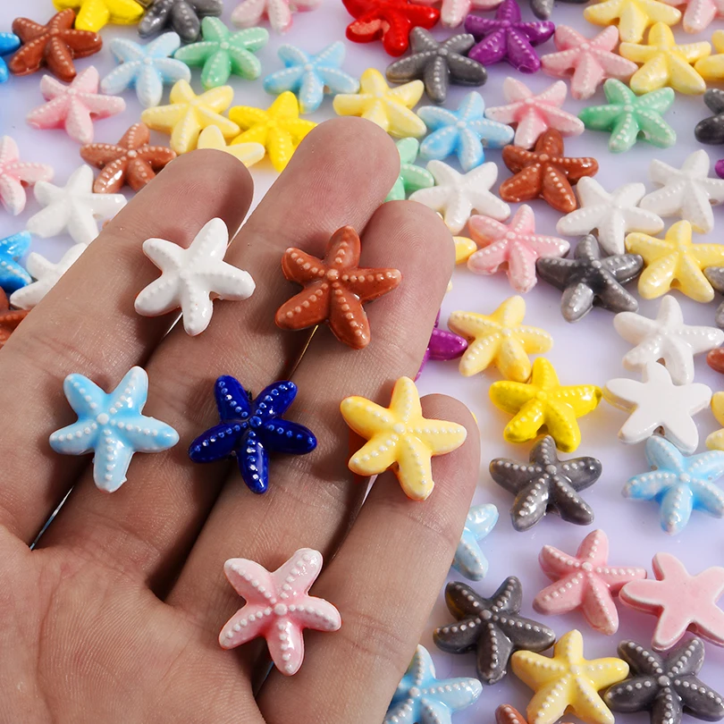 15pcs/lot Fashion Colorful Ceramic Marine Animals Starfish Sea Turtle Conch Fish Scallop Beads Charms Jewelry Making Accessories