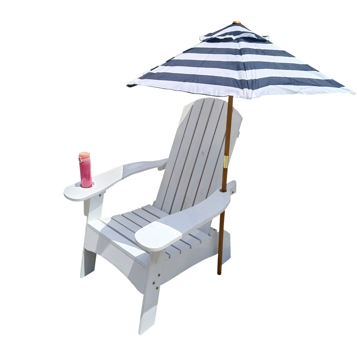 Outdoor or indoor Wood Adirondack chair with an hole to hold umbrella on the arm ,white