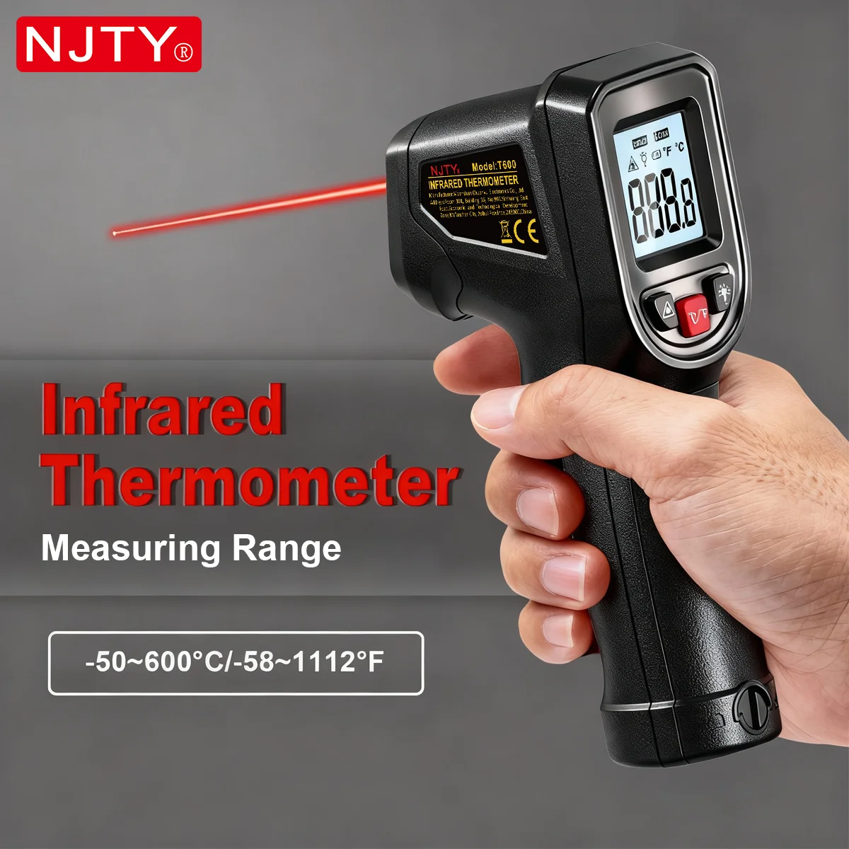 T600 Digital Infrared Thermometer Gun Non-Contact -58°F ~1112°F IR Temperature Gauge for Industrial Cooking Home Automobile BBQ