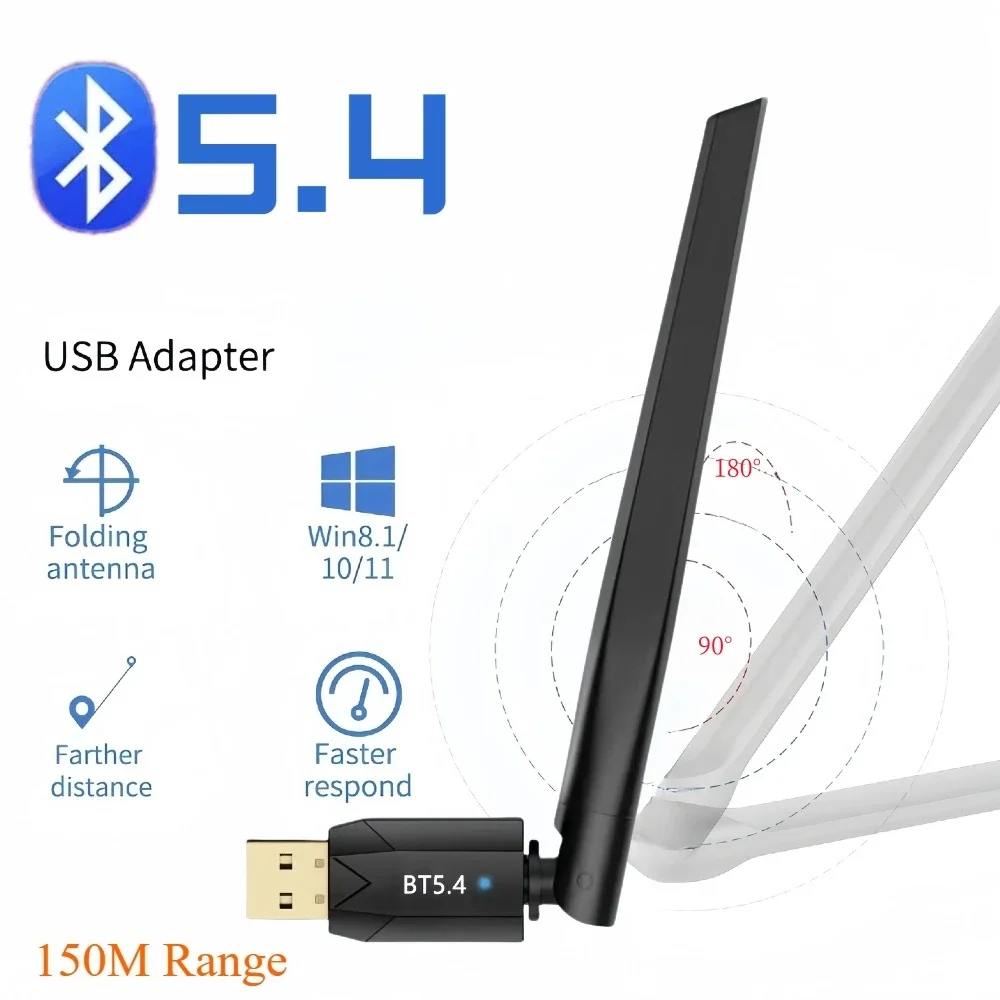 Bluetooth Receiver Transmitter 5.4 Adapter USB Bluetooth Dongle Transmitter for PC Windows 11/10 Mouse Keyboard Audio Receiver