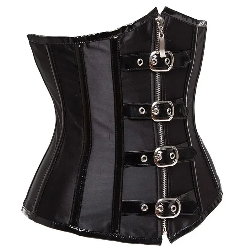 Gothic Steampunk Underbust Corset Top สีดําสีแดงเกลียว Steel Boned เอวเทรนเนอร์ Bustier พร้อมซิปหัวเข็มขัด Sliming Corselet @ 0Z *