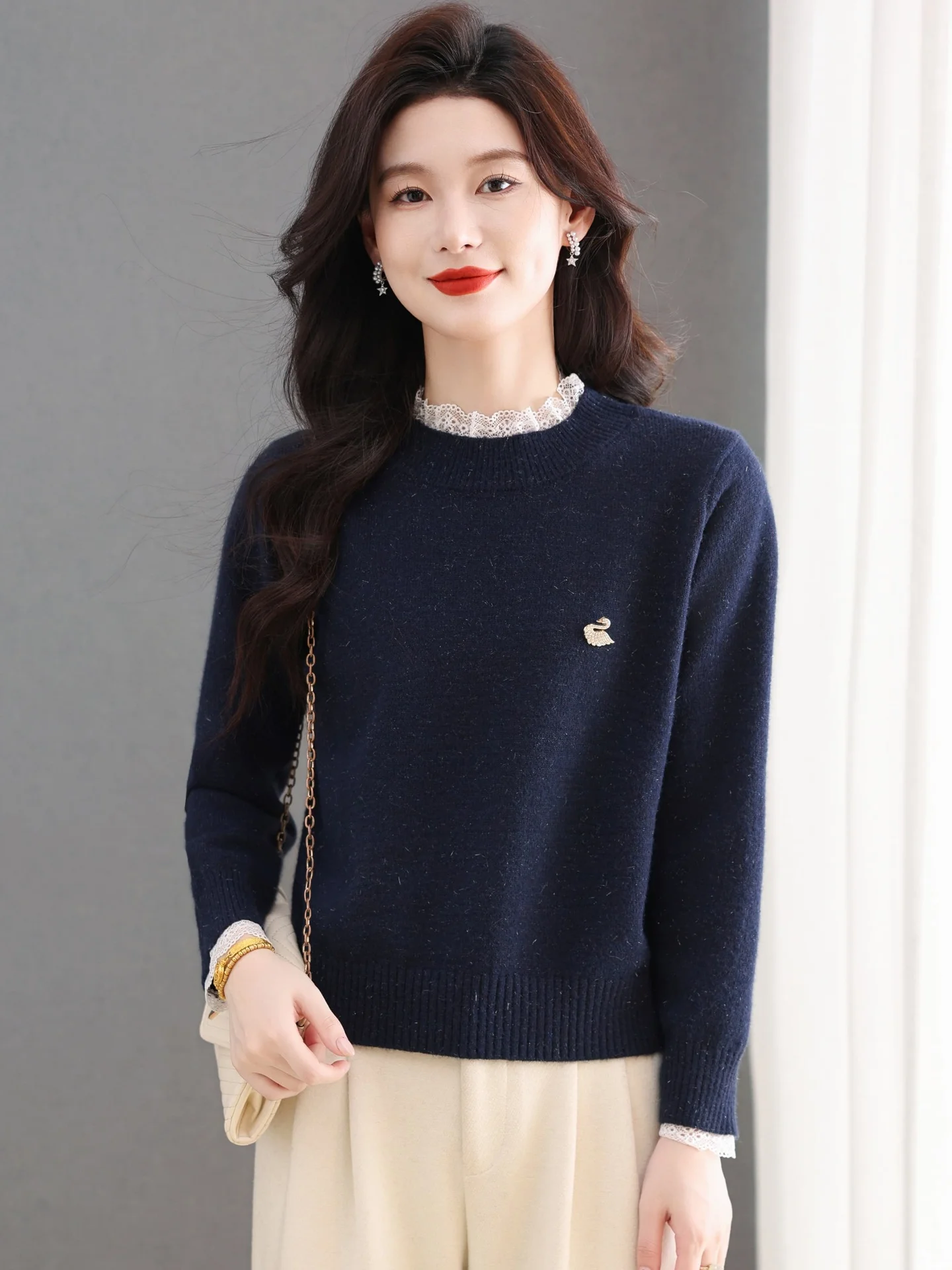 

Женский повседневный вязаный свитер с круглым вырезом, свободного кроя, с длинными рукавами, теплый термотоп