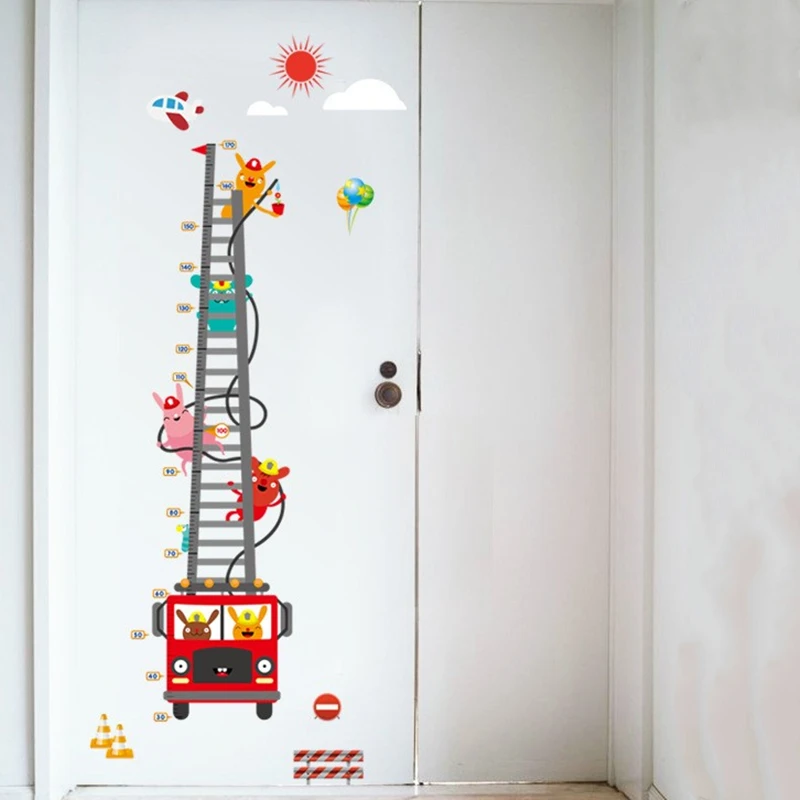 

Fire-engine Ladder Height Stickers Cartoon Animal Fireman Wall Decals for Home Nursery Room Decoration Kids Puzzle Growth Chart