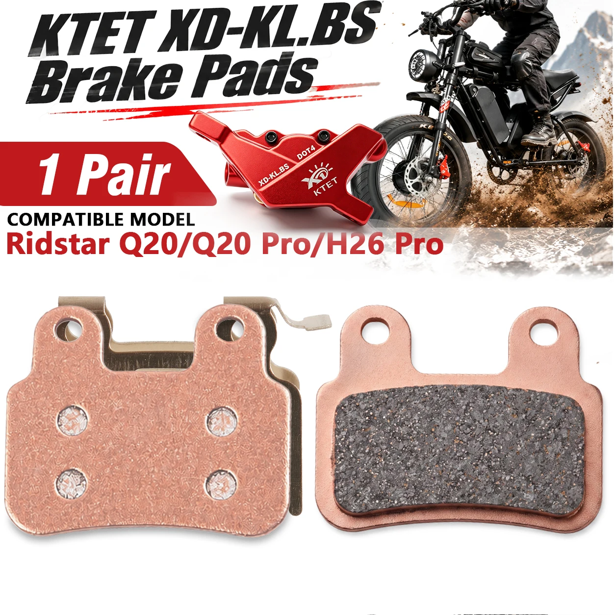 XD-KLBS-DOTS Brake Pads Semi-Metal Disc, Fit YVY K20 Pro and Ridstar Q20 Hydraulic Calipers, Front & Rear Pad