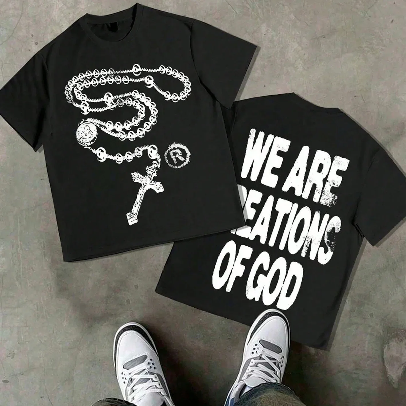 2026 We Are Creations of God Cross Graphic Oversized T-shirt Unisex Short-sleeved Retro Street Y2K Casual Fashion Tops Clothing