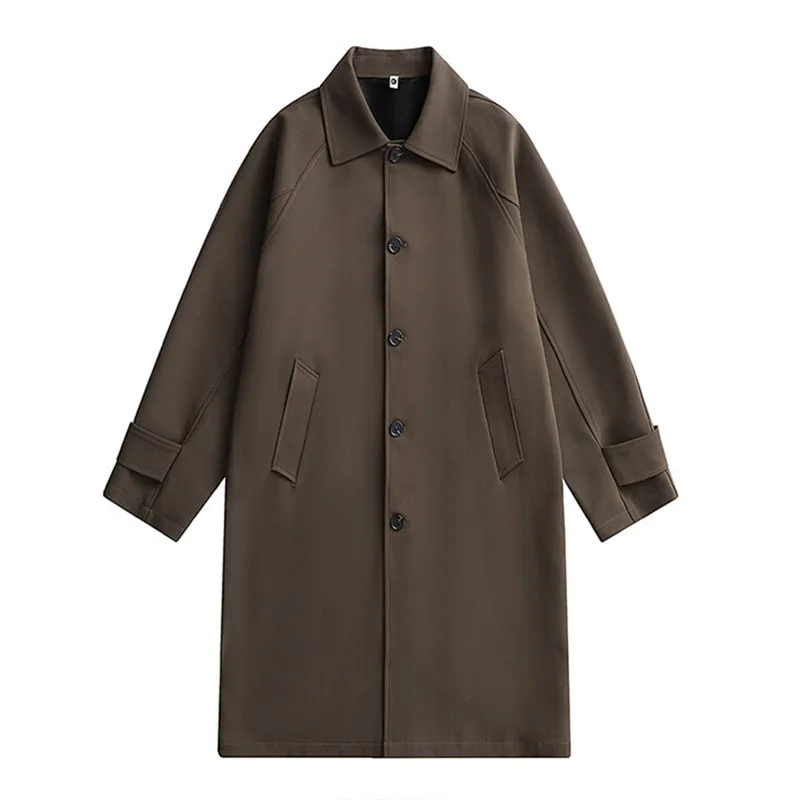 Trench Men Long Windbreaker Coat Fashion Business Casual Loose Solid Trench Mens England Style Turn Down Collar Jackets Outwear