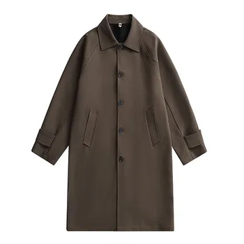 Men's Long Business-Casual Trench Coat 6 Trench Men Long Windbreaker Coat Fashion Business Casual Loose Solid Trench Mens England Style Turn Down Collar Jackets Outwear 6