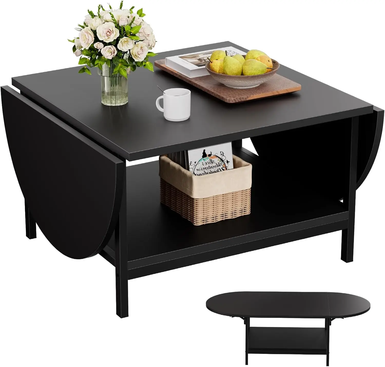 

CoffeeTablewithStorage - 2-TierExtendedCenterTablewithTwoFoldingPanels,Unique Design for Large or Small Living Room Spaces