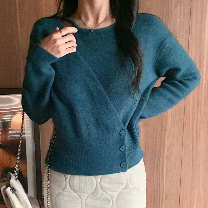 New Autumn Winter Womens Clothing Pullovers Sweater Women Button Knitted Long Sleeve Top Casual Knitwears Sweaters Poleras Mujer