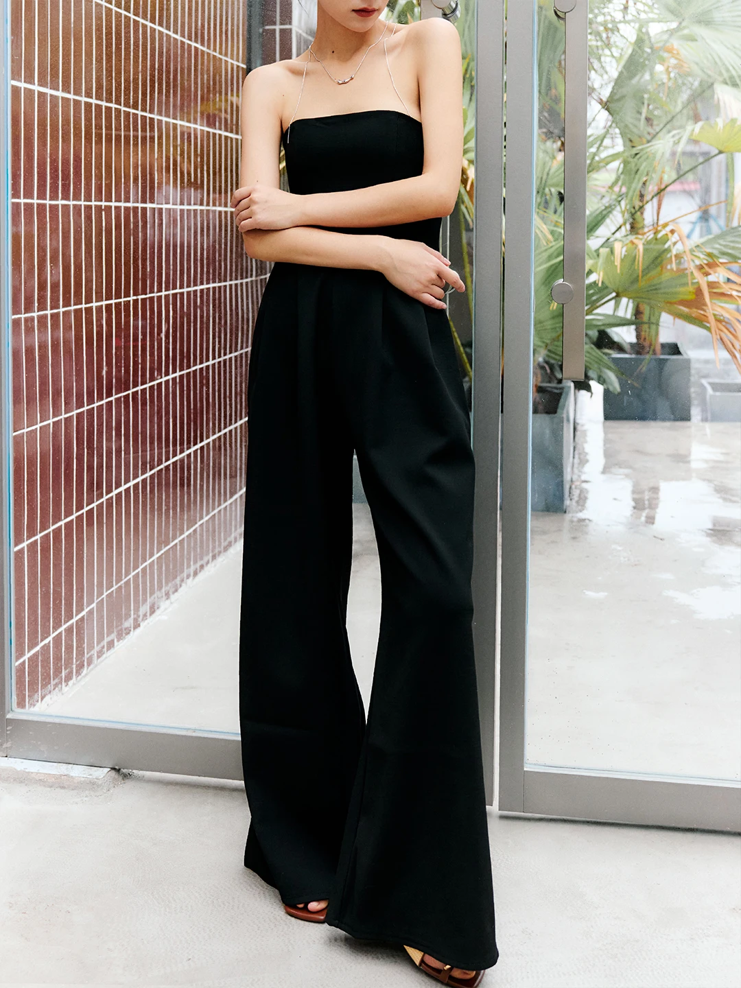 

ZOCHEEO Летний тонкий топ на одно плечо и женские облегающие брюки с высокой талией, прямые широкие брюки для повседневной носки