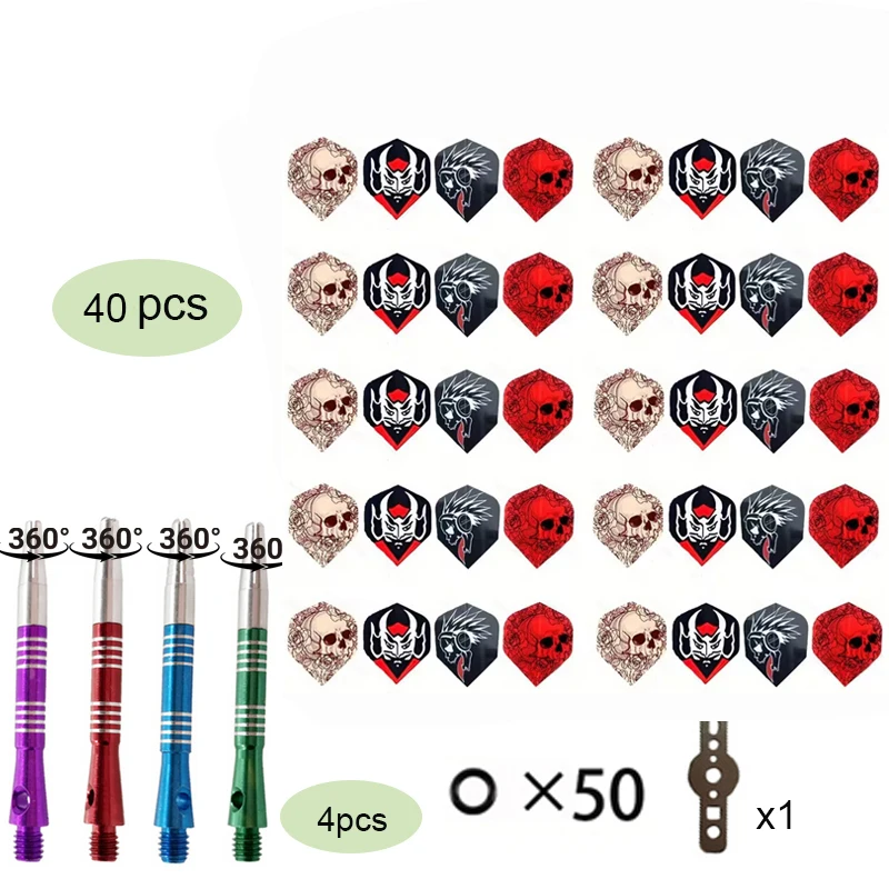 

Набор аксессуаров для дартса из 95 предметов с 40 перьями для дротиков, 4 шт. 2BA 360 ° Вращающиеся валы, 50 резиновых уплотнительных колец и ключ для всех игроков в дартс