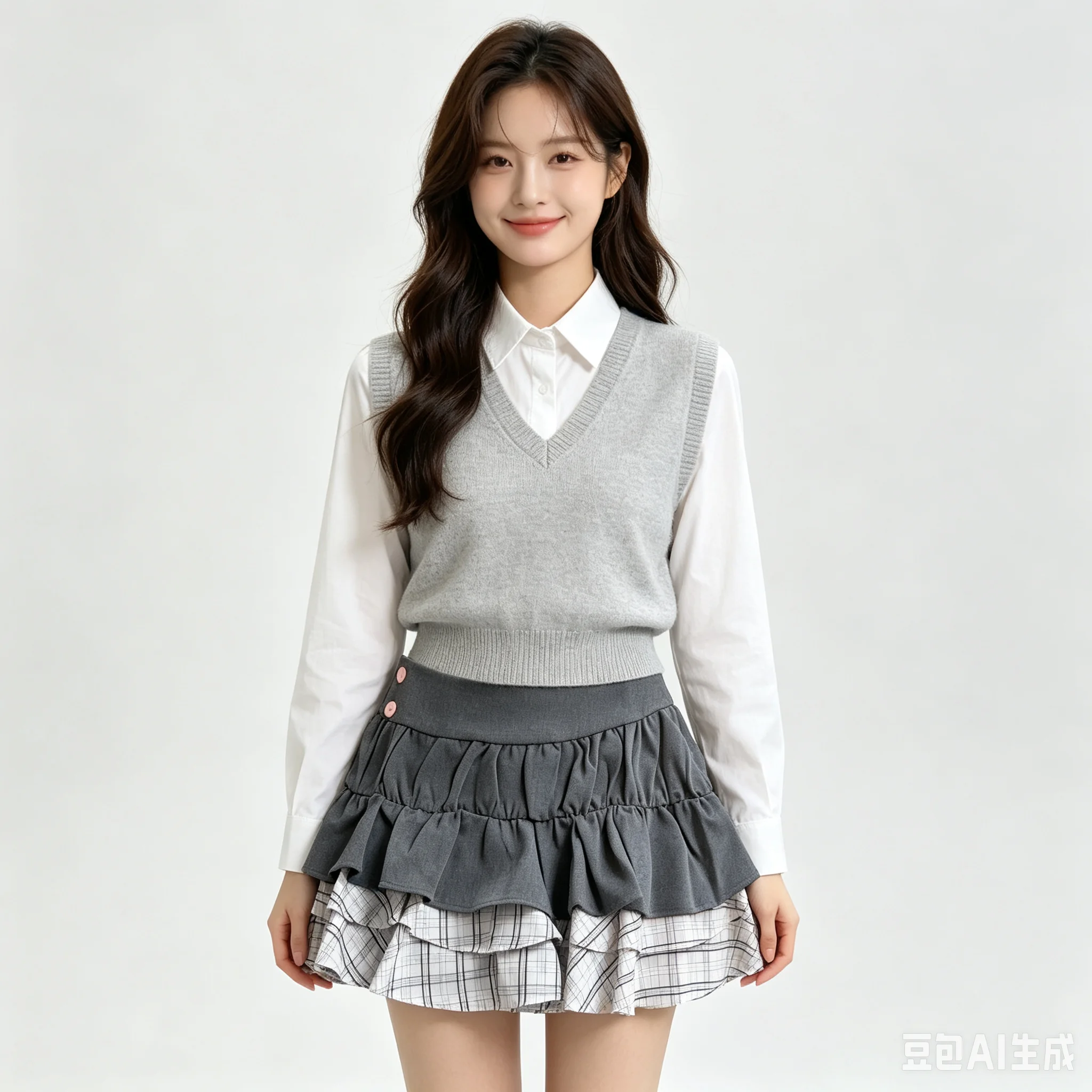 New Korean Campus Preppy Y2K Coquette Tiered Contrast Mini Skirt High Waist Plaid Ruffle Built-in Safety Liner Women Short Skirt