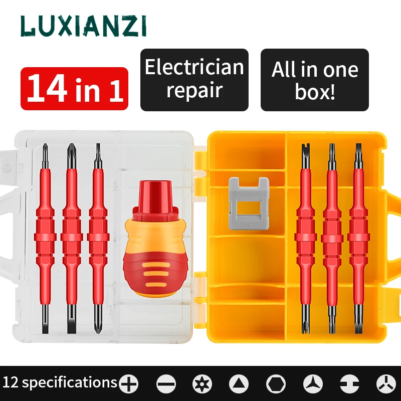 

LUXIANZI VDE Insulated Screwdriver Set Slotted Phillips Magnetic Double Head Ratchet Screw Driver Bits Electricians Hand Tools