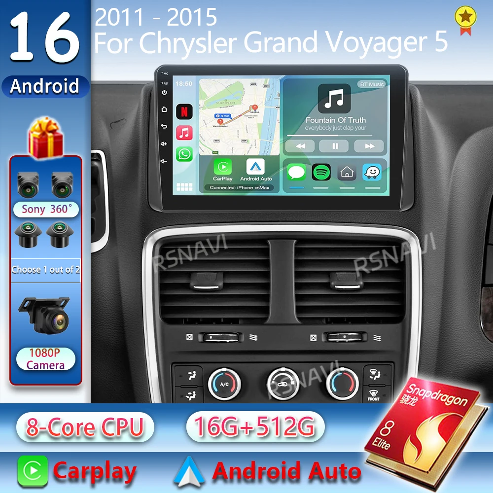 Android 16 Carplay For Chrysler Grand Voyager 5 2011 - 2015 Dodge Grand Caravan 2008-2020 Multimedia Car Radio Player DSP Stereo