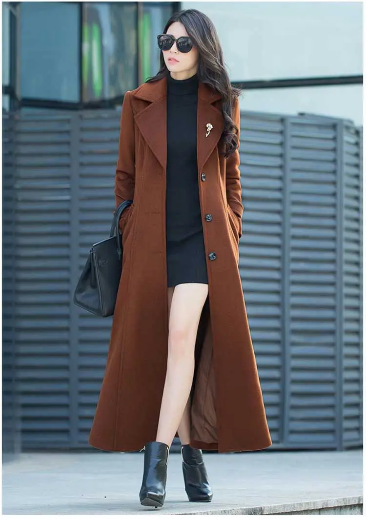 Over-Knee Thiened Woolen Coat Spring Autumn Winter Women's Slim Hepburn Sle Extra Long Windbreaker Faionable Businwoman