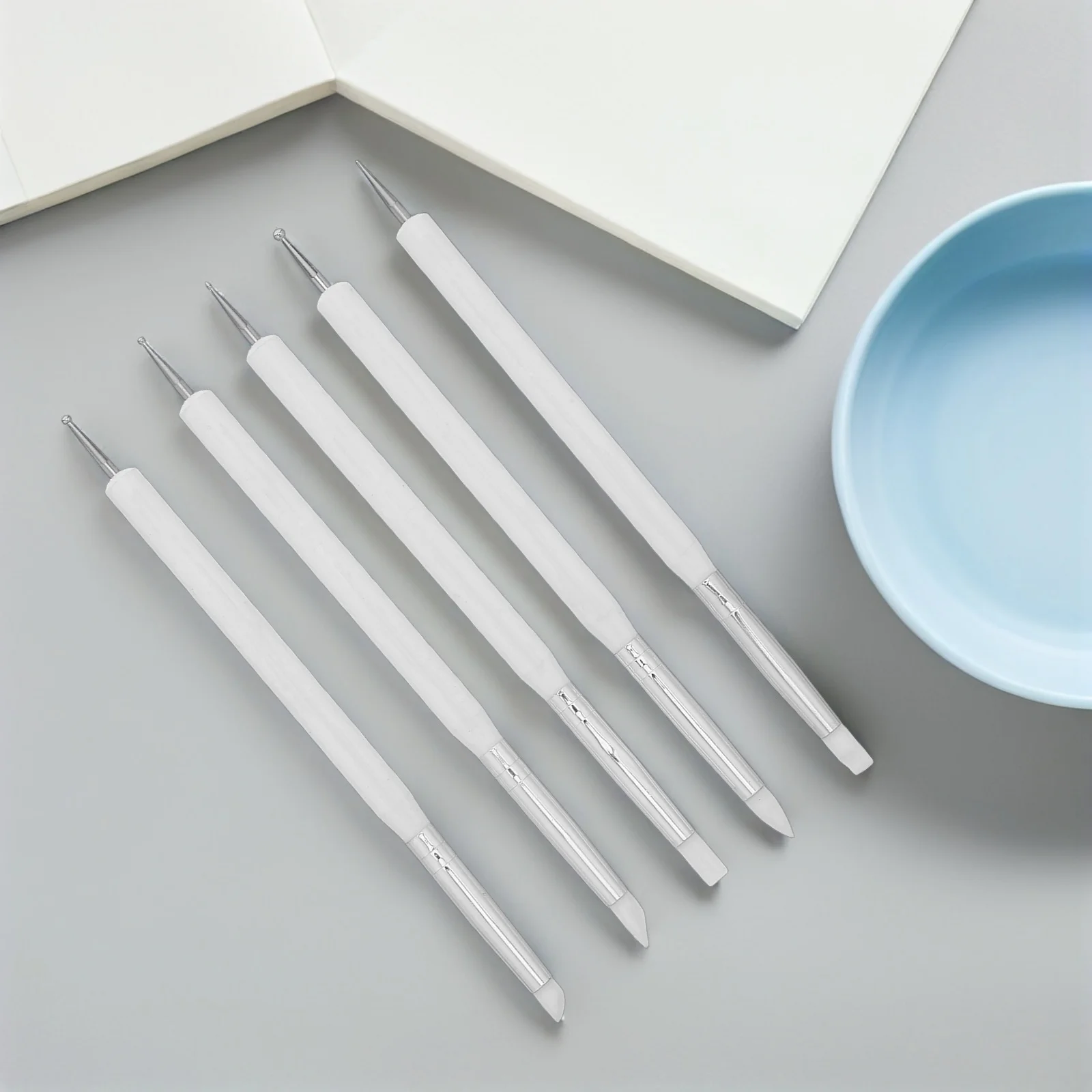 5 قطعة أدوات النحت الطين السيليكون لينة بوليمر النمذجة عدة Diy بها بنفسك الفخار السيراميك الفن الحرفية المشاريع مزدوجة نهاية التنقيط