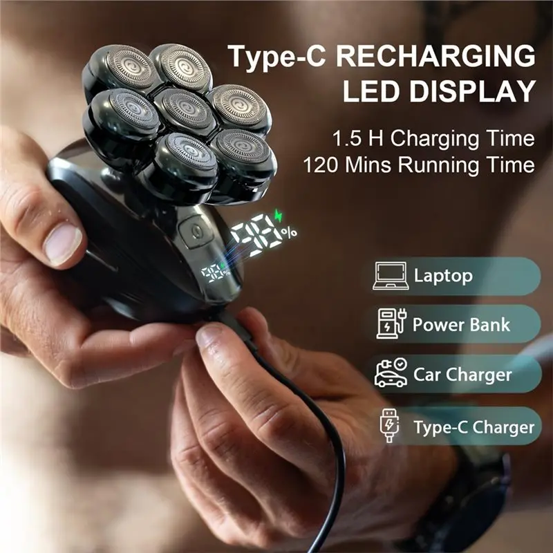 A92G HOT-Wet/Dry Shaver Head For Men:7D Floating Electric Trimmer With 120-Min Run Magnetic Removable Heads