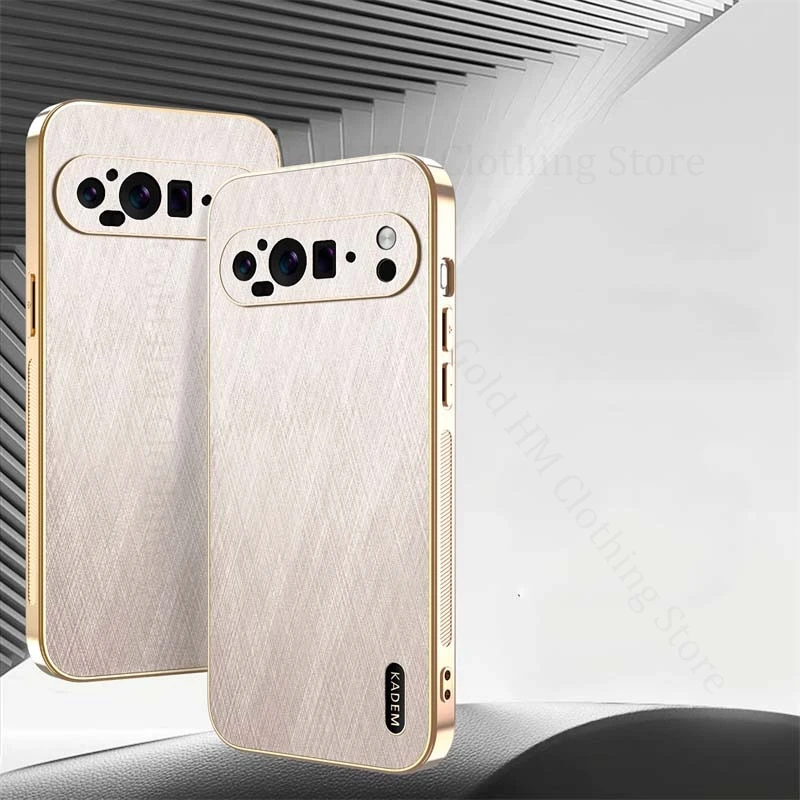 

6D Plating Gold Silk Bumper Leather Case For Google Pixel 9 Pro XL Electroplated Tough Shockproof Cover For Pixel 9a 8 7 6 9 Pro